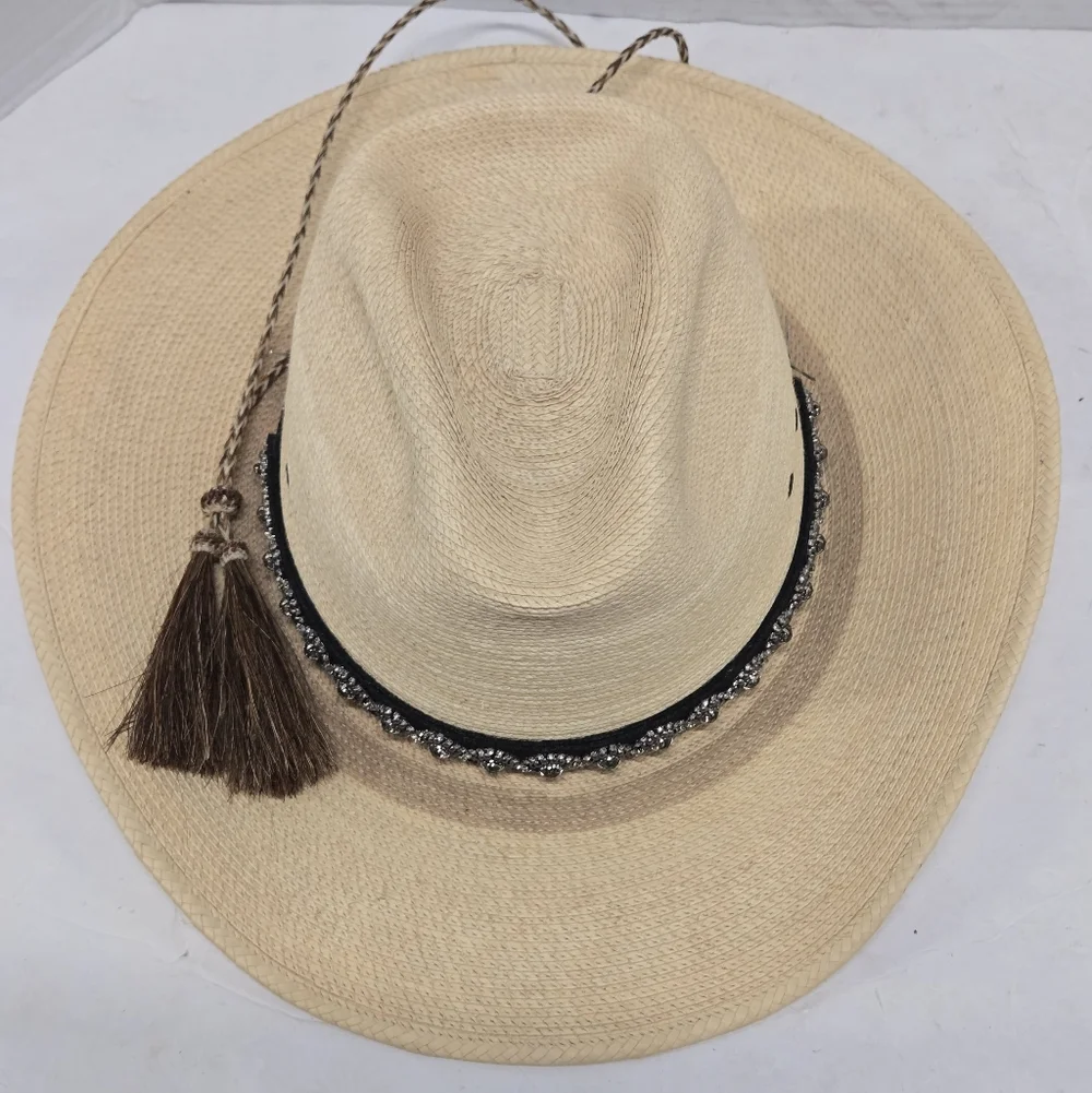 Sun Body Hat Houston Texas Handcrafted Palm Straw Havana Hat 7 1/8‎ ( 57 )